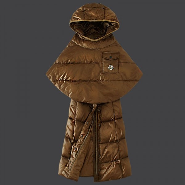 Moncler Donna Giù cappotto caffè con mantello e cappello uscita M1032